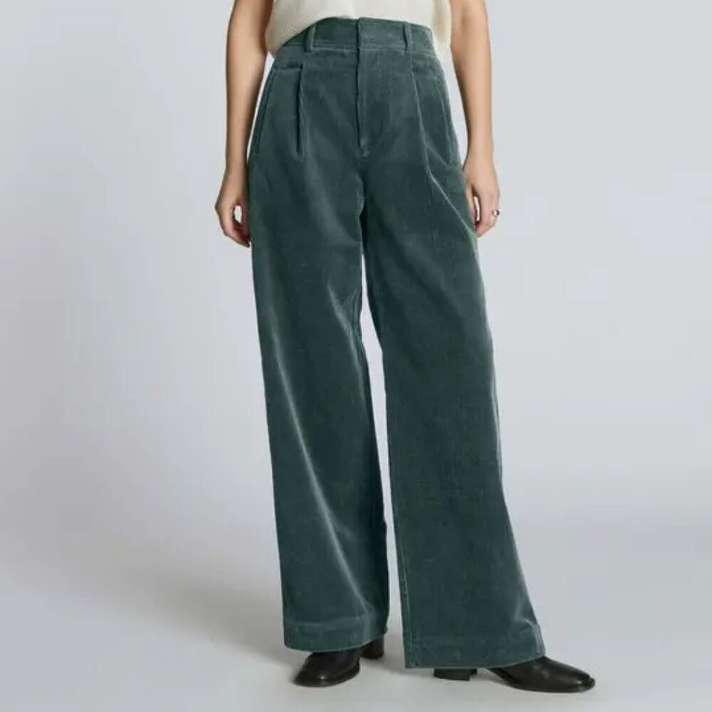 Everlane Way-High Drape Pant Corduroy Evergreen 2